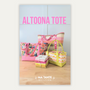 A promotional image featuring various Altoona Tote bags in different sizes, made from quilted fabric with a colorful floral pattern. The image has a text overlay that reads 'ALTOONA TOTE' and 'MA TANTE QUILTING'.