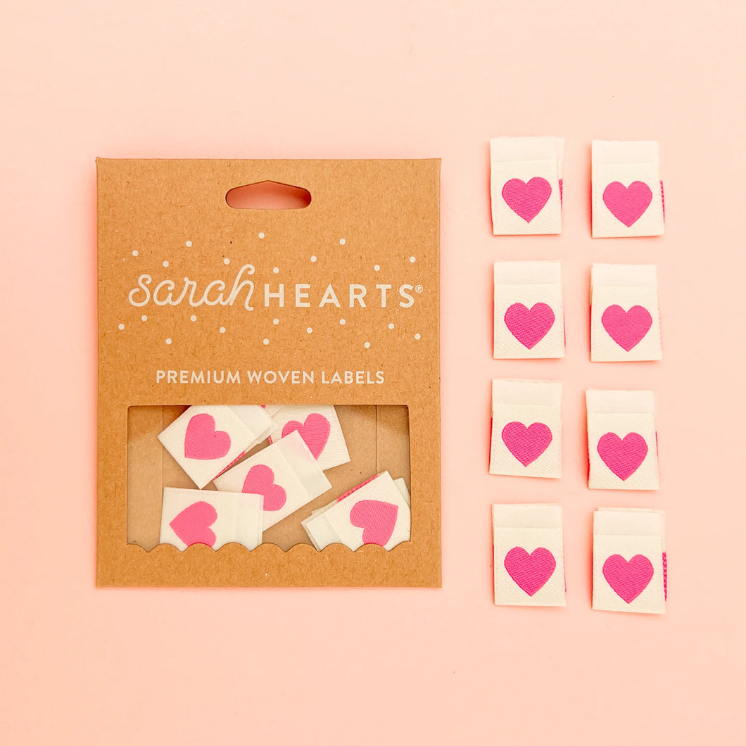 Sarah Hearts - Pink Heart - Premium Woven Labels